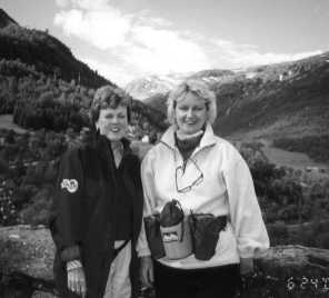 Gail Smith McDougall and Sue Rand Lewis traveling in Norway (summer 2000)